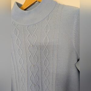 BABY BLUE CABLE KNIT SWEATER WITH BEADS SIZE SMALL